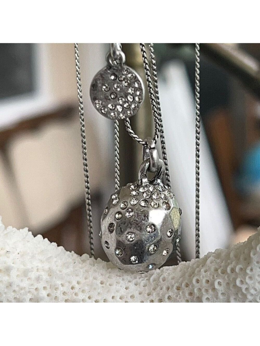 Antiqued Silver Layered Swarovski Crystals Statement Layered Pendant Necklace
